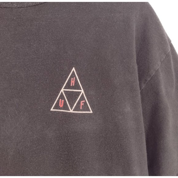 HUF Pentagram (BACK) Swords Weed Leaf Satan Skate Faded Black T-Shirt Mens M - Picture 4 of 7